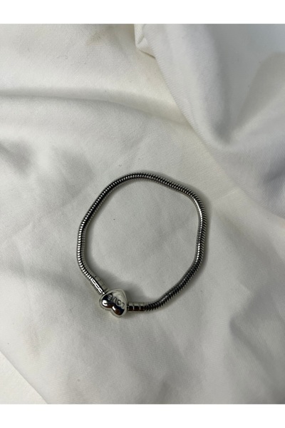 Fam&Co Jewelry سوار متوافق مع سحر اللون الفضي مع مشبك على شكل قلب