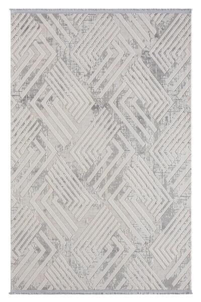 Karmen Halı Kaftan Kf006g Bej Halı Gri Detaylı Geometrik Kabartma Desenli Akr...