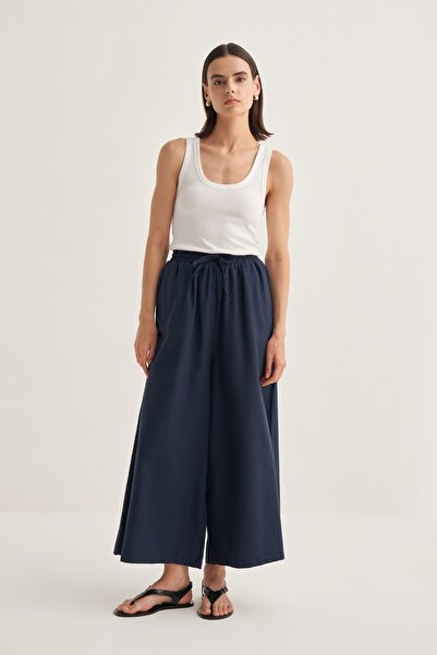 EBU Prive Γυναικείο παντελόνι από οργανικό βαμβάκι σε μπλε ναυτικό χρώμα