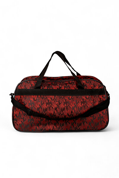 PowerSpeed Unisex Kırmızı Kamuflaj Kamuflaj Desenli Önü Fermuarlı İki Bölmeli Seyahat ve Spor Çantası