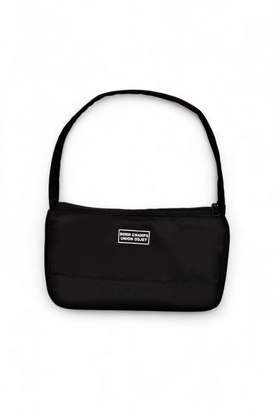 PowerSpeed Women's Black Baguette Hand and Shoulder Bag with Writing on the Front