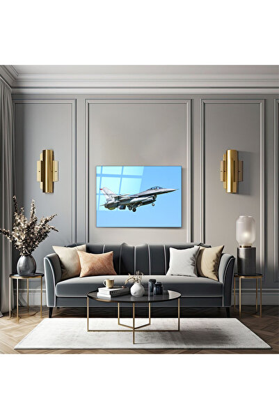 PoyKilArt Cam Tablo - F-16 Savaş Uçağı - Duvar dekorasyonu - Ofis dekorasyonu...