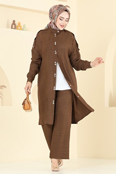 ModaMerve Önü Çıtçıtlı Sofia Takım 442DVL817-MS Kahve