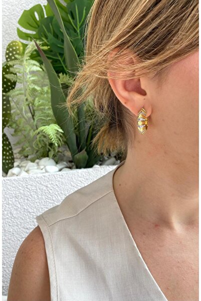 marsel aksesuar Special Design Zircon Stone Strip Half Gold Hoop Earrings
