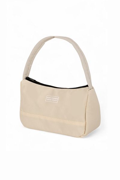 PowerSpeed Women's Cream Baguette Hand and Shoulder Bag with Written Front