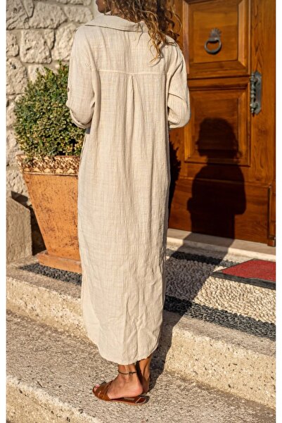 Rosidam Λινό φόρεμα με μισή τσέπη, τυπικό μέγεθος, άνετο πλένεται