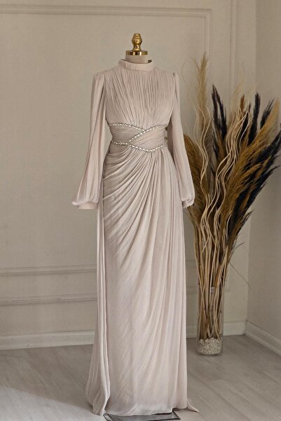 Yonca Moda Evi TAŞ RENGİ Organze Abiye 9017