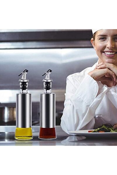 Generic Glass Oil Dispenser Set 300ml + 300ml with Stainless Steel Leakproof Caps