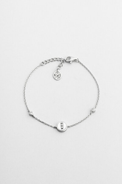 So CHIC... Minimal Sedef 18 Ayar Beyaz Altın Kaplama 19 Cm Gümüş Bileklik