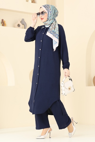 ModaMerve Yakası Taşlı Tesettür Takım 3092HBS856-MS Laci