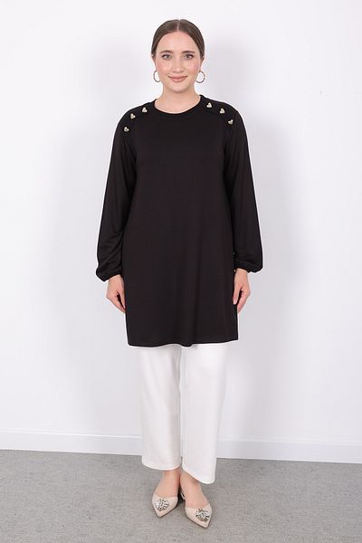 Linvey Crystal Gold Heart Buttoned Tunic