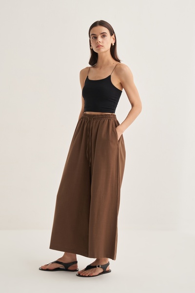 EBU Prive Kadın Organik Pamuk Bol Kesimli Pantolon Kahve