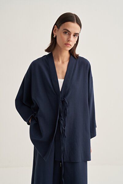 EBU Prive Women's Organic Cotton Oversize Kimono Navy Blue