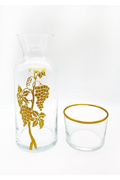 ÖzcamKristal Üzüm Motifli Altın Sarısı Bardaklı Başucu Sürahisi – Şık ve Kull...
