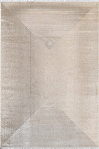 Karmen Halı Merit MR010A Krem Halı Vizon Bej Geometrik Detaylı İnce Yumuşak A...