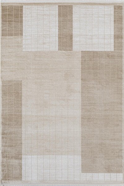 Karmen Halı Merit MR008A Krem Halı Vizon Geometrik Desenli İnce Yumuşak Akril...