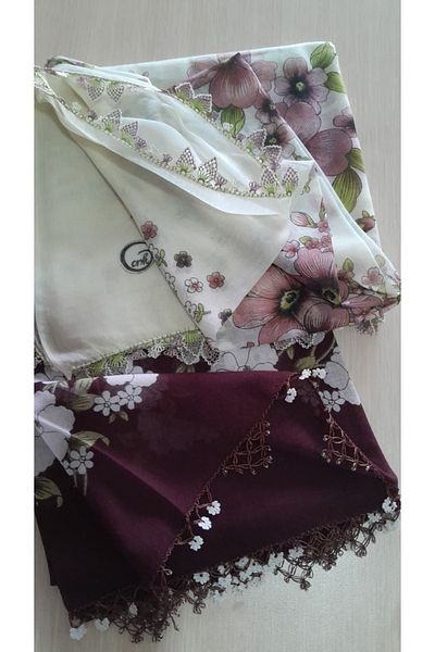 Papatyam 2 Pcs Handwork Needlework Writing/2 Edges Embroidered/Needlework Yemeni/Dowry Cheesecloth/100X100/90X90/Cotton