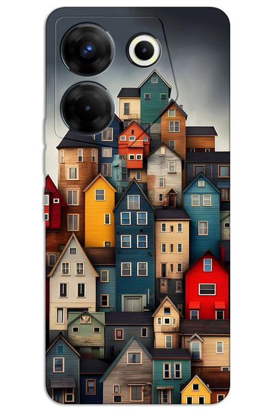 MRCİLETİSİM غطاء خلفي مطبوع بنمط HD لهاتف Tecno Camon 20 Pro 4G - منازل ملونة