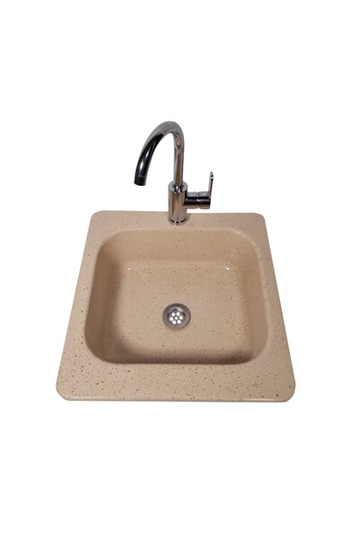 RAY Chiuvetă de bucătărie, compozit, crem, marmorată, 480 x 480 mm, adâncime 150 mm, sifon inclus