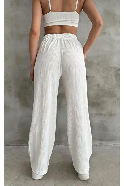 jsshop collection ''Spider Fabric'' High Belt Palazzo Women's Pants with Elastic Waist (Efi̇l Efi̇l)