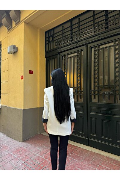 WeShaya White Polyester Linen Button Jacket