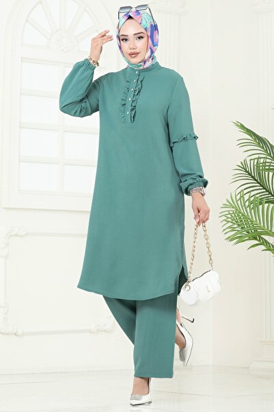 ModaMerve Yandan Yırtmaçlı Tesettür Takım 412DVL817-MS Mint