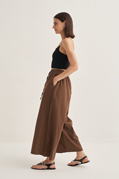 EBU Prive Kadın Organik Pamuk Bol Kesimli Pantolon Kahve