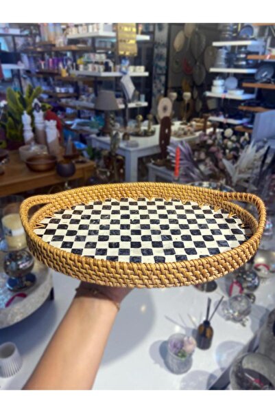 ÇIRPAN EV DAMALI OVAL RATTAN TEPSİ 33X24CM