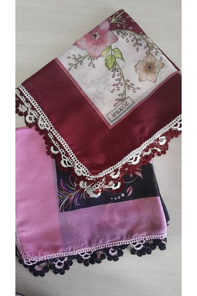 Papatyam 2 Pcs Handmade Crochet Writing/3 Side Embroidered/Crochet Embroidered Yemeni/Dowry Cheesecloth/100X100/Polyester