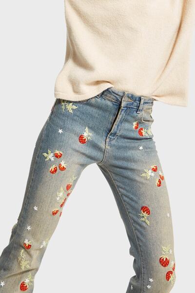 its basic Blugi de damă T.Kot Color 2w5-32 Flare Fit Lycra țesătură cu model de broderie florală Design special Denim Jean