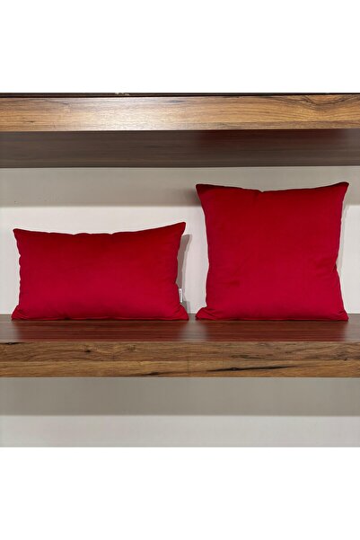 KIRLENTİM 2 قطعة - غطاء وسادة مخملي أحمر كلاريت سادة