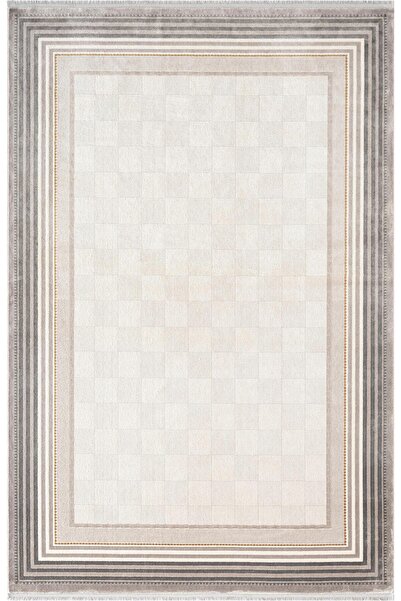 Karmen Halı Fresco FC001G Gri Çerçeveli Halı Modern Desen 100 Tarak Viskon Pa...