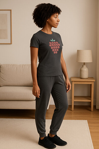 LXL Women's Short Sleeve Gray Pajama Set Printed