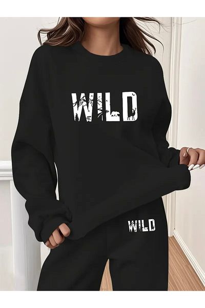 FUFLUNS Wild Printed Oversize Unisex Circle Neck Bottom/Upper Tracksuit Set