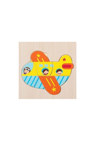 SOHO Puzzle din lemn pentru copii, 5 piese, model Avion si Pasageri, 15 x 15 cm, Multicolor