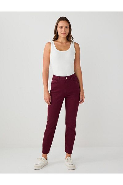 Jimmy Key Burgundy High Waist Regular Leg Woven Trousers