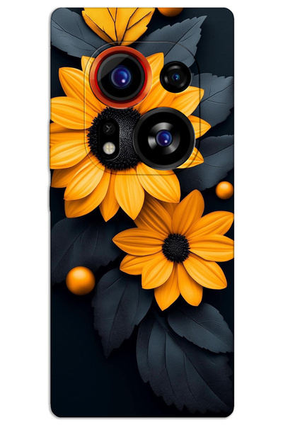 MRCİLETİSİM غطاء خلفي مطبوع بنمط HD لهاتف Tecno Phantom X2 Pro - زهرة سوداء