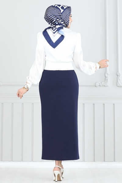 ModaMerve Beli Lastikli Kalem Etek 101HBS856-MS Laci