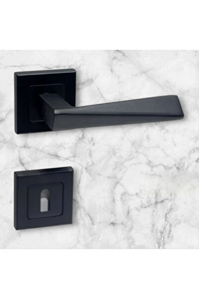 DNA HIRDAVAT Siyah Kare Rozetli Prizma Kapı Kolu Oda 1 Takım (2 adet kapı kolu 2 adet alt rozet)