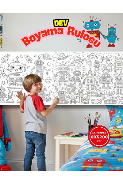 MASAL EVRENİ Robotlar Aktivite Kağıt Boyama Kağıdı 2 Metre Rulo -Eğitici Boya...