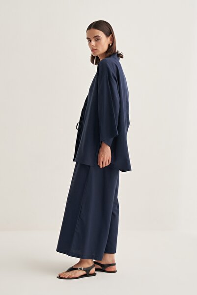 EBU Prive Women's Organic Cotton Oversize Kimono Navy Blue