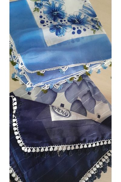 Papatyam 2 Pcs Handmade Crochet Writing/3 Side Embroidered/Crochet Embroidered Yemeni/Dowry Cheesecloth/100X100/Polyester