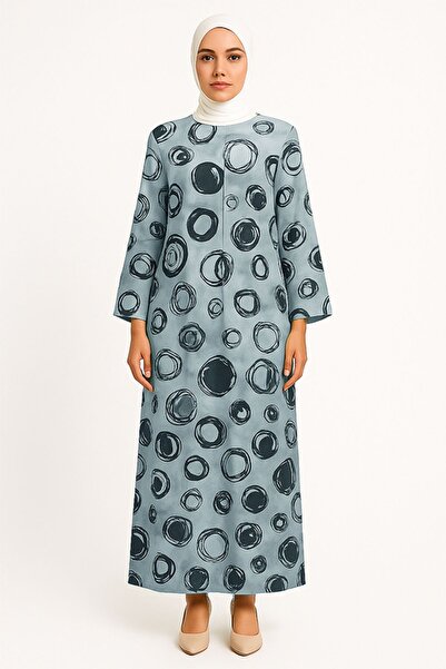 dorbe Vintage Geo Pattern Long Sleeves Pullover Design Abaya Inner Style Maxi Dress