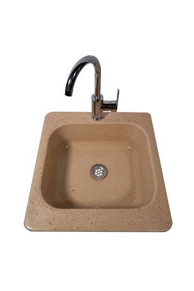 RAY Kitchen sink, composite, beige marbled capo, 480 x 480 mm, bowl depth 150 mm, countertop installation