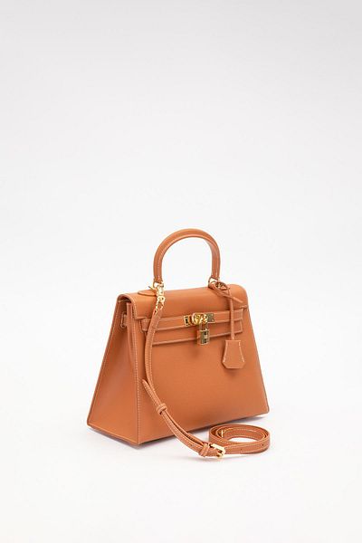 Levidor Brown Gold Lock Detail Accessory Handbag