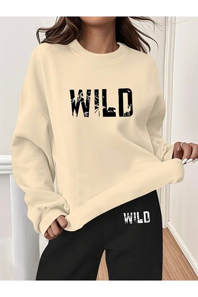 FUFLUNS Wild Printed Oversize Unisex Circle Neck Bottom/Upper Tracksuit Set