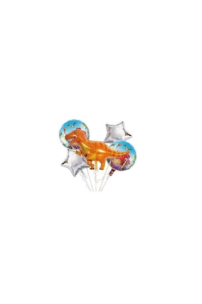 Bibilel Set of 5 balloons with Dinosaur character, metallic colors, garland, Multicolor