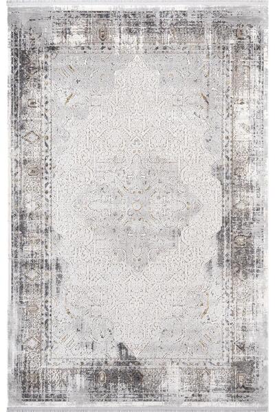 Karmen Halı VG008Z Koyu Gri Çerçeveli Göbekli Klasik Desen Modern Renk Tarak ...
