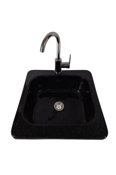 RAY Chiuveta de bucatarie, din compozit, negru marmorat, 480 x 480 mm, adancime cuva 150 mm, montare pe