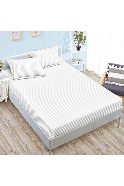 Pucioasa Double-sided bed cover in white polycotton damask for mattresses 160x200 and 180x200